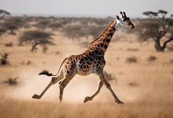 Wall Mural - A Giraffe running on the African Plain