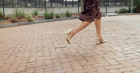 Wall Mural - Running, business and woman late for appointment, commute and morning travel to workplace. Urban, sidewalk and professional female person for rush, delay and in a hurry for destination in city