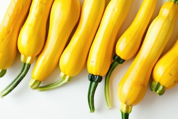 Wall Mural - A row of yellow squash with green stems