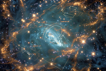 Wall Mural - A cosmic soccer pitch--waves of stardust form the field.