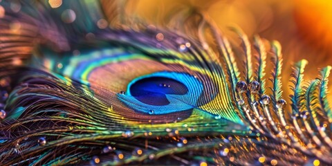 Wall Mural - A close up of a peacock feather with a blue center