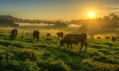 Poster - Natural resources in rural landscapes with a photograph of a dairy farm nestled in a lush valley surrounded by verdant meadows