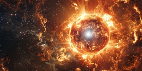 Wall Mural - a bright orange sun is surrounded by a cloud of dust and gas