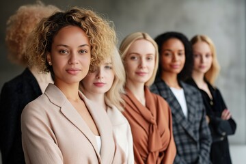 A diverse group of successful women from all professions standing together in solidarity and empowerment.