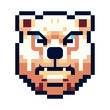 Pixel icon with a portrait of a brown bear that is angry and growls on a white background