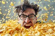 Man Surrounded by Yellow Chips