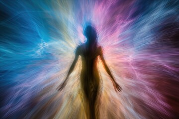 Wall Mural - Silhouette of human astral human body concept image for near death experience, spirituality, and meditation - AI Generated