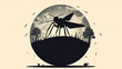 World Malaria Day concept, black and white earth globe and mosquito silhouette , 25 April, Suitable for greeting card, poster and banner.
