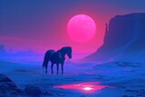 Fototapeta Zwierzęta - Majestic Horse Standing in the Snow at Sunset