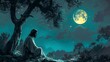 © Jafree - Jesus Christ in prayer in the Garden, under a moonlit sky the night before Easter. Moment of solitude and reflection before the resurrection. Lonely man. Concept of Easter