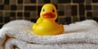 Yellow rubber ducky on a towel