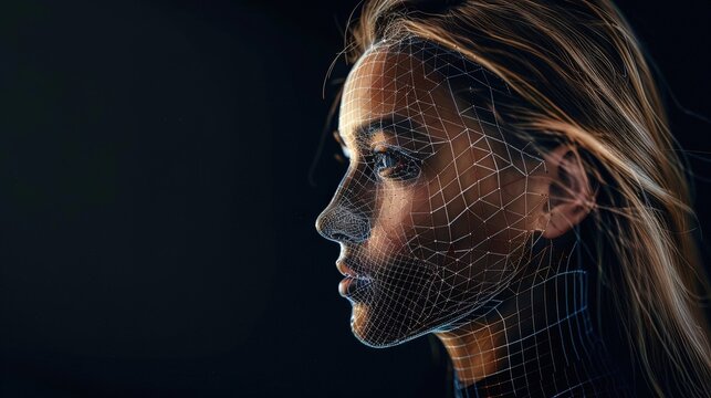 Woman with wireframe face for deepfake ai concept