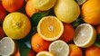 Summer fruit background. Oranges and lemons
