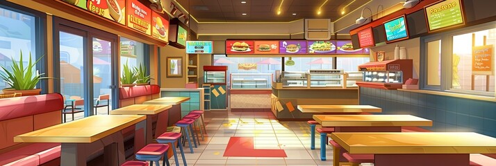 Wall Mural - Fast food restaurant interior concept in modern animation style