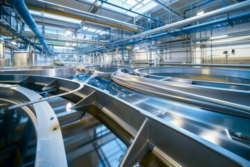 Wall Mural - A large industrial building with many pipes and tanks