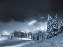 Illuminated Skiing Resort At Night
