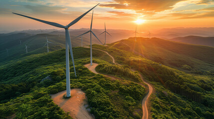 wind turbine farm field, renewable energy concept