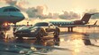 © Asad - Super Car And Private Jet On Landing Strip. Business Class Service At The Airport. Business Class Transfer. Airport Shuttle.