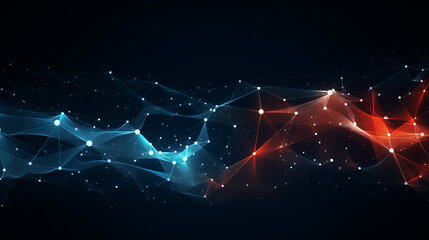 Glowing futuristic structure of blue and red lines, web concept, artificial starry night backdrop