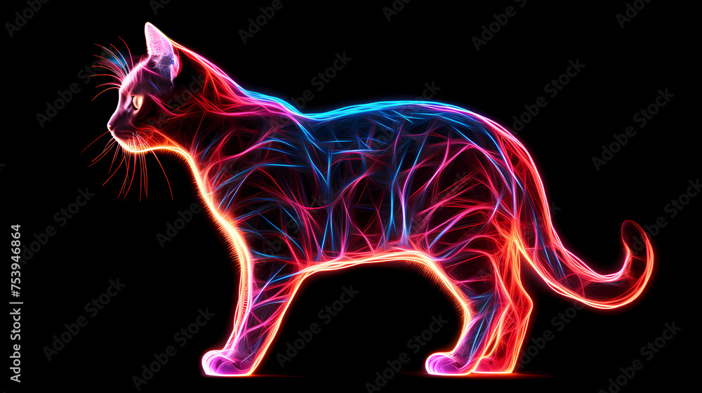 Siam Siamese Cat Animal Plexus Neon Black Background Digital Desktop ...
