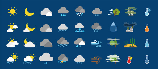 weather icons. weather forecast icon set. all seasons weather icon. weather, rain, snowflakes, thund