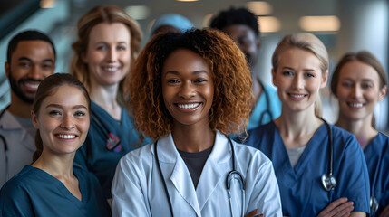 Wall Mural - Diverse group of happy healthcare professionals posing together