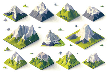 Wall Mural - Mountains isometric tiles collection isolated vector style