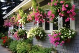 Fototapeta Kwiaty - Hanging Basket Bliss: Colorful Blooms for Your Cottage Style Garden Patio.