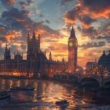 Fototapeta Big Ben - a realistic looking skyline of london with big ben , london bridge