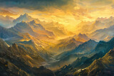 Fototapeta Do pokoju - Mountains Scenery Landscape Oil Painting, Artwork, Generative AI