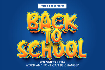 Wall Mural - Back to school 3d editable vector text effect. Student education text style