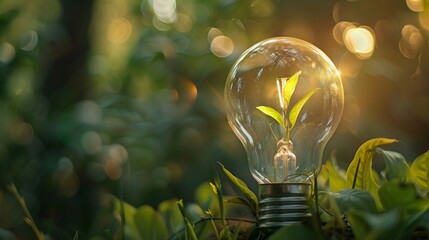 Bright idea for a green future closeup on a light bulb with a plant inside