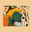 © Mo Midoo/Stocksy - Illustration of a woman with her pet dog next to her suitcase