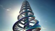 Futuristic Helix Structure Glistening Under a Clear Blue Sky