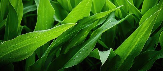 Wall Mural - A vast expanse of vibrant green grass can be seen, each blade adorned with sparkling drops of water from recent rainfall or morning dew. The sunlight glistens on the droplets, creating a dazzling