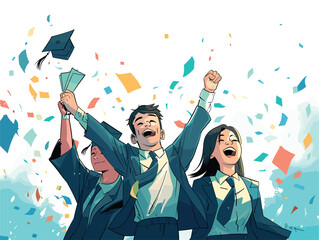 Wall Mural - Happy graduates celebrating with arms raised in the air