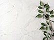 Elegant White Textured Background with Green Leaves