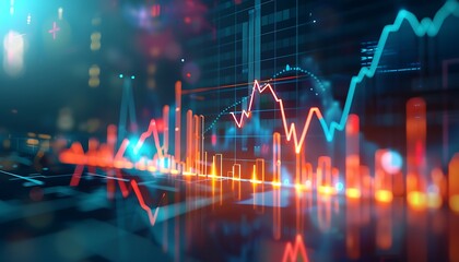Poster - digital graph of rapid investment growth, Skyrocketing Stocks Dynamic graph showing stocks soaring upwards.