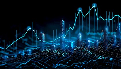 Poster - digital graph of rapid investment growth, Skyrocketing Stocks Dynamic graph showing stocks soaring upwards.
