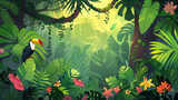 Bright tropical background with cartoon jungle animals 