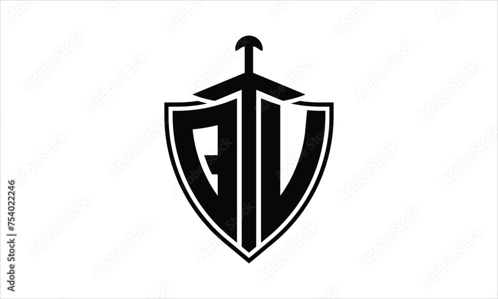 Vector de Stock QV initial letter shield icon gaming logo design vector ...