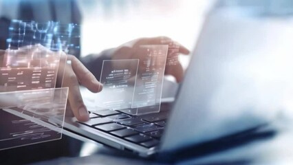 AI, data science, digital technology concept. Computer programmer using digital tablet with AI machine learning, data management system, cloud computing technology, software development