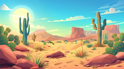 Canvas Print - Desert cartoon game illustration background 