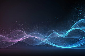 Wall Mural - smooth smoke particle wave, big data techno background with glowing dots