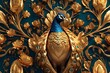 A peacock, featuring opulent golden accents and regal motifs, 3D style Generative AI