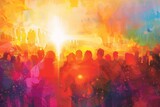 Fototapeta Londyn - Glowing Dawn of Faith: An Abstract Easter Sunrise Service Captured in Rich, Warm Hues