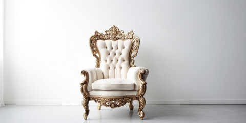 Luxury white gold vintage armchair in white room