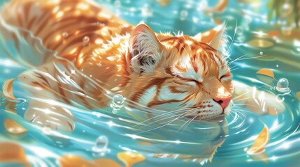 Wall Mural - Tiger swimming in the water, 3d rendering. Computer digital drawing.