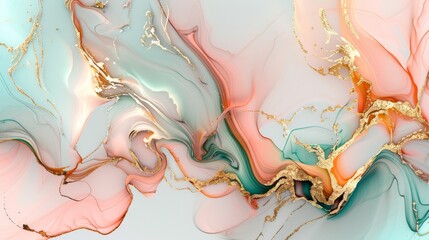 Wall Mural - Tranquil spring abstract background with pastel peach, coral, and sky blue hues blending seamlessly.