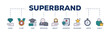 Superbrand icons process structure web banner illustration of luxury, hi end, story, reputation, quality, guarantee, recognized, limited and loyalty icon live stroke and easy to edit 